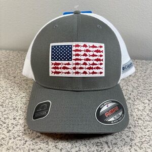Columbia PFG High Crown Flexfit Mesh Hat Cap Size XL/XXL American Flag Fish New